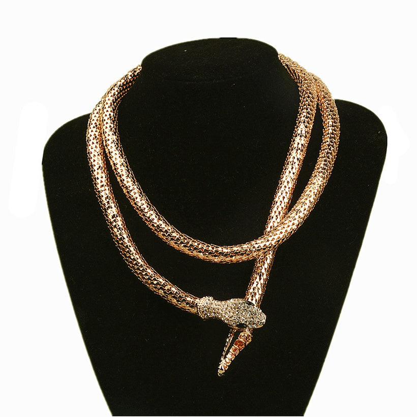 Gold Snake Rhinestone Necklace